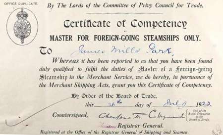 Steamship Master, Certificate of Competency